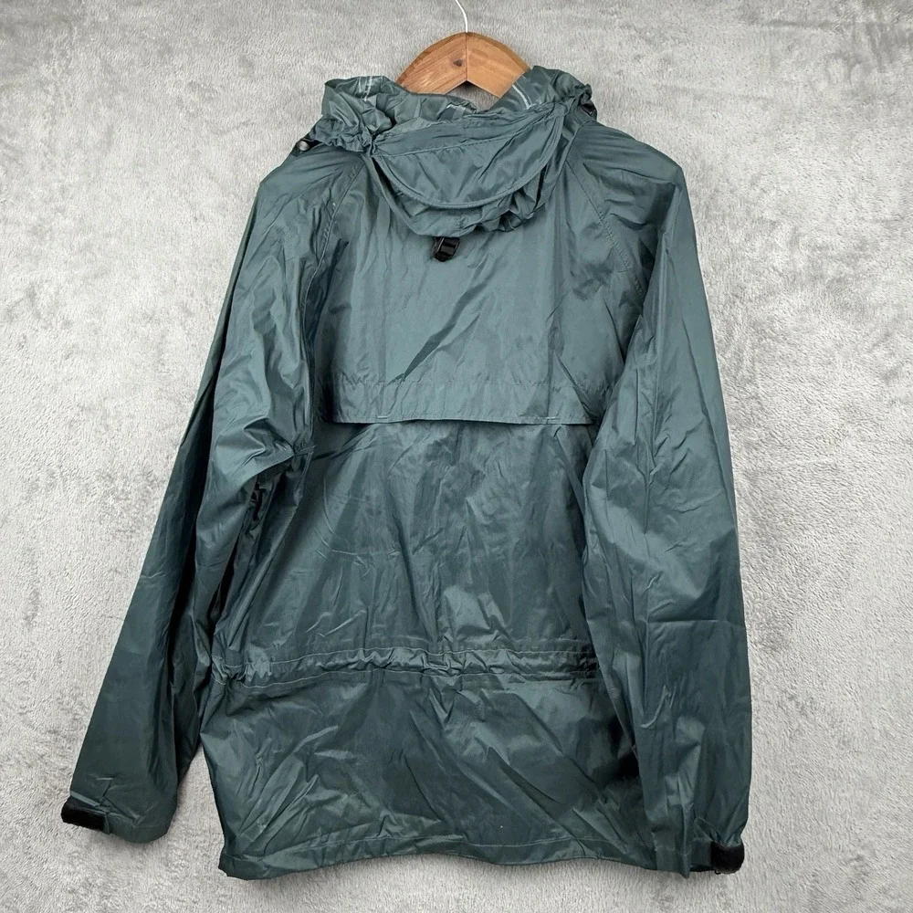Mountain Hard Wear Rain Coat Mens L Green Hooded Waterproof Full Zip Snaps